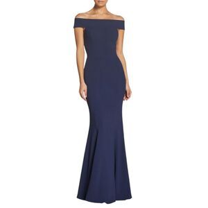 Dress the Population Navy Jackie Off the Shoulder Crepe Trumpet Gown XS